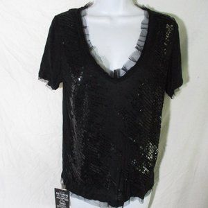 NEW NWT RED VALENTINO SEQUIN VELVET BOW Top S BLACK Formal Clubwear